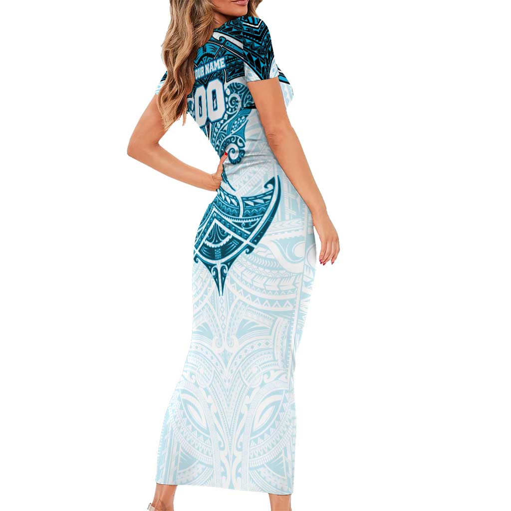 Personalized Cronulla-Sutherland Sharks Family Matching Short Sleeve Bodycon Dress and Hawaiian Shirt Polynesian Tribal Pattern Style