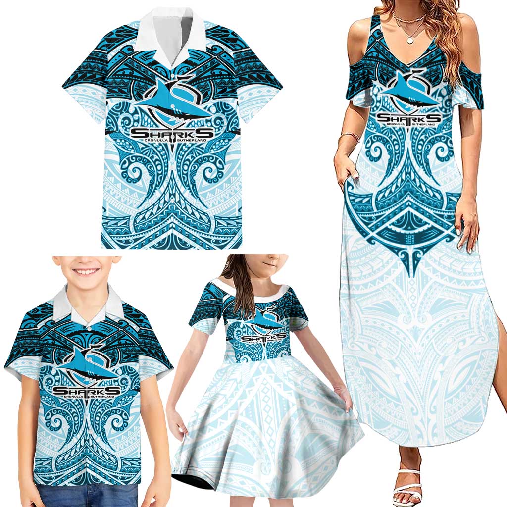 Personalized Cronulla-Sutherland Sharks Family Matching Summer Maxi Dress and Hawaiian Shirt Polynesian Tribal Pattern Style
