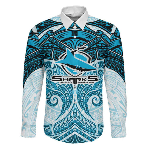 Personalized Cronulla-Sutherland Sharks Family Matching Summer Maxi Dress and Hawaiian Shirt Polynesian Tribal Pattern Style