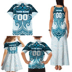 Personalized Cronulla-Sutherland Sharks Family Matching Tank Maxi Dress and Hawaiian Shirt Polynesian Tribal Pattern Style