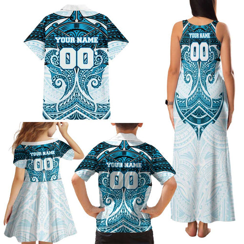 Personalized Cronulla-Sutherland Sharks Family Matching Tank Maxi Dress and Hawaiian Shirt Polynesian Tribal Pattern Style