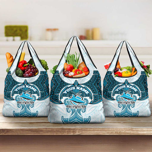 Personalized Cronulla-Sutherland Sharks Grocery Bag Polynesian Tribal Pattern Style