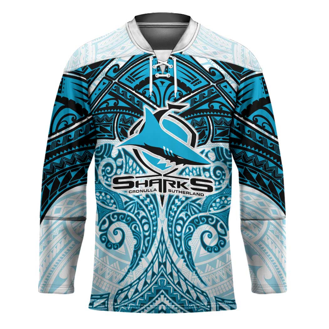 Personalized Cronulla-Sutherland Sharks Hockey Jersey Polynesian Tribal Pattern Style