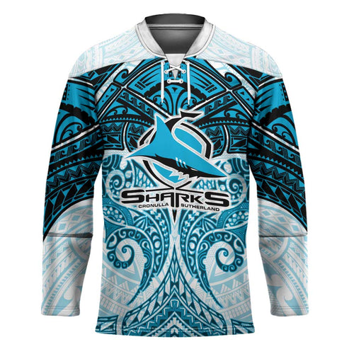 Personalized Cronulla-Sutherland Sharks Hockey Jersey Polynesian Tribal Pattern Style