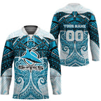 Personalized Cronulla-Sutherland Sharks Hockey Jersey Polynesian Tribal Pattern Style