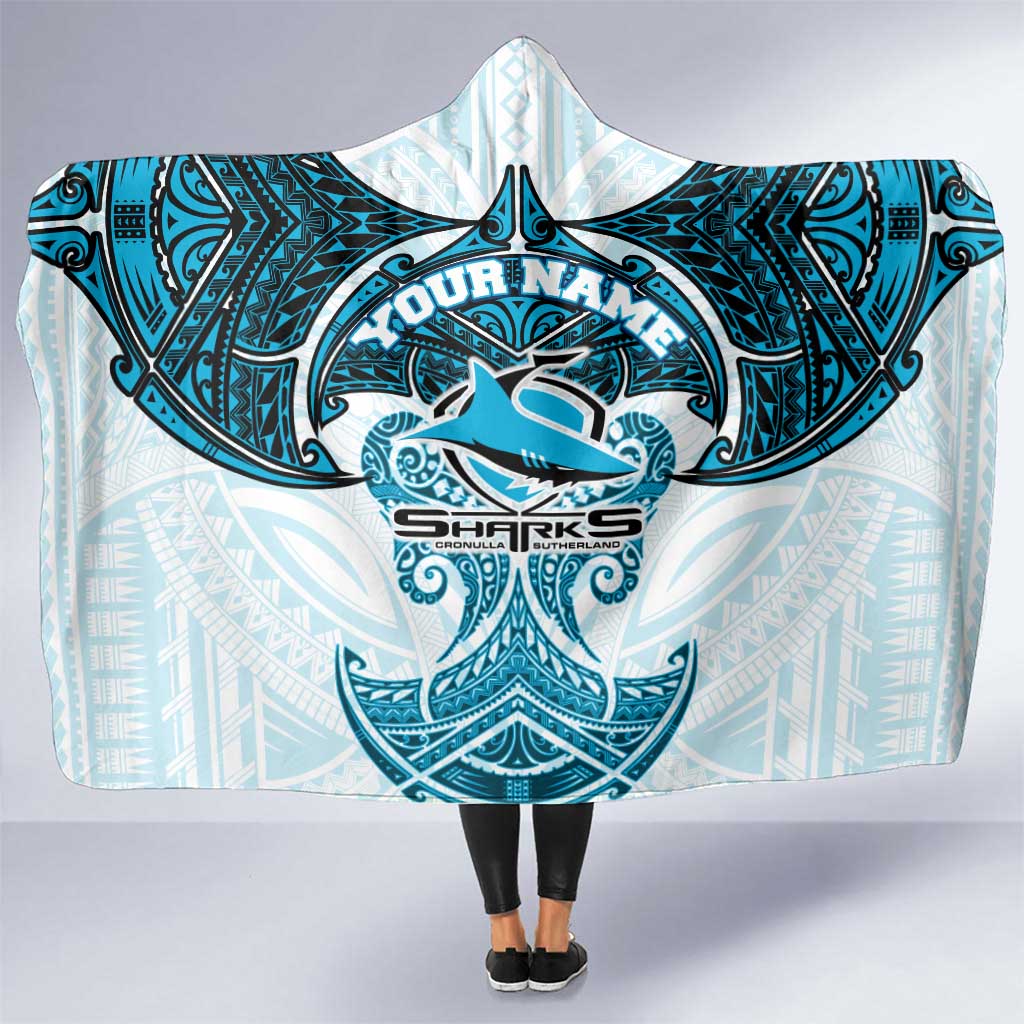 Personalized Cronulla-Sutherland Sharks Hooded Blanket Polynesian Tribal Pattern Style