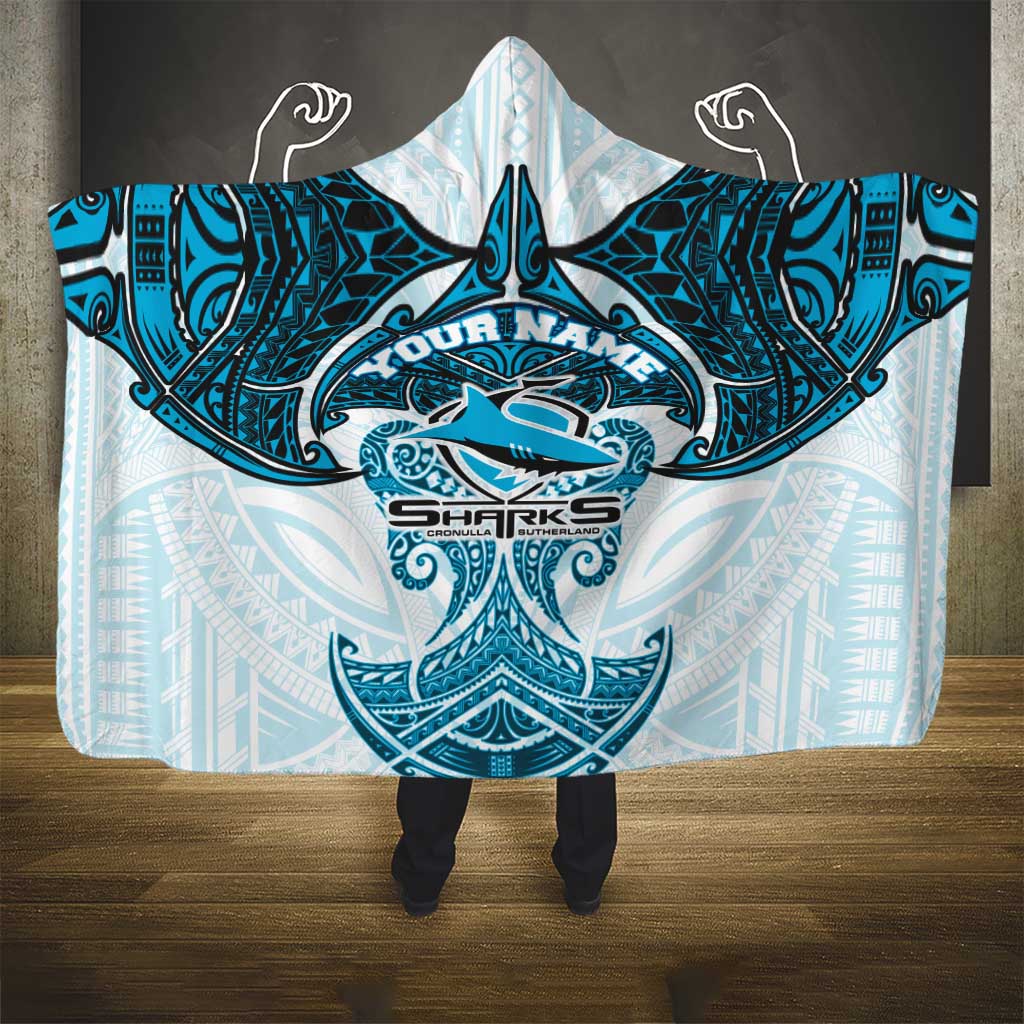 Personalized Cronulla-Sutherland Sharks Hooded Blanket Polynesian Tribal Pattern Style