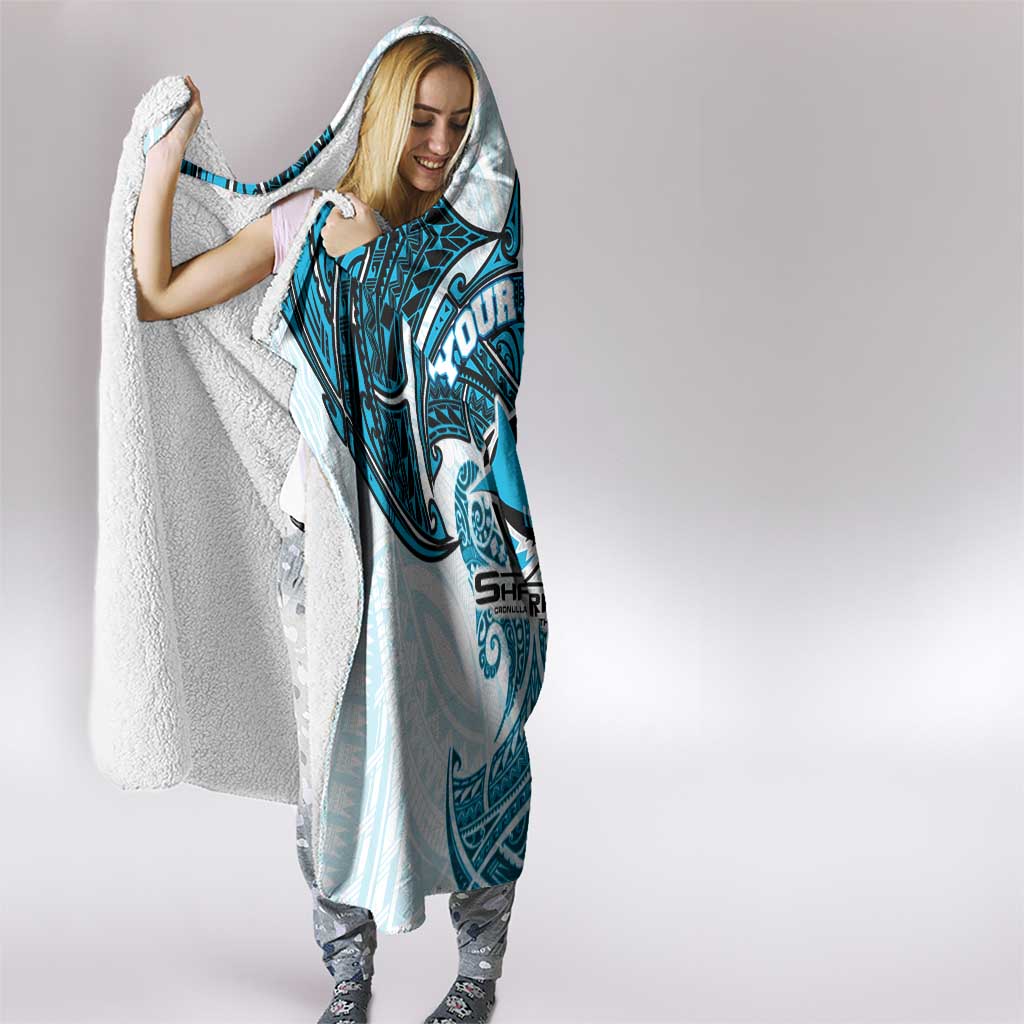 Personalized Cronulla-Sutherland Sharks Hooded Blanket Polynesian Tribal Pattern Style