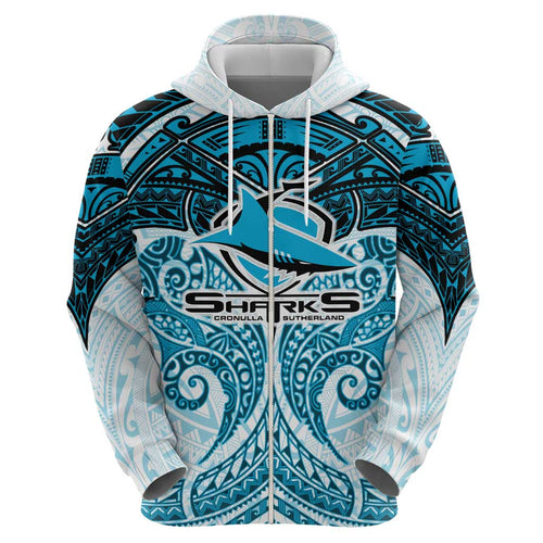 Personalized Cronulla-Sutherland Sharks Hoodie Polynesian Tribal Pattern Style