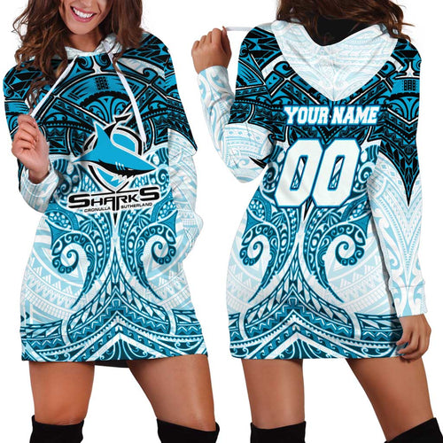 Personalized Cronulla-Sutherland Sharks Hoodie Dress Polynesian Tribal Pattern Style