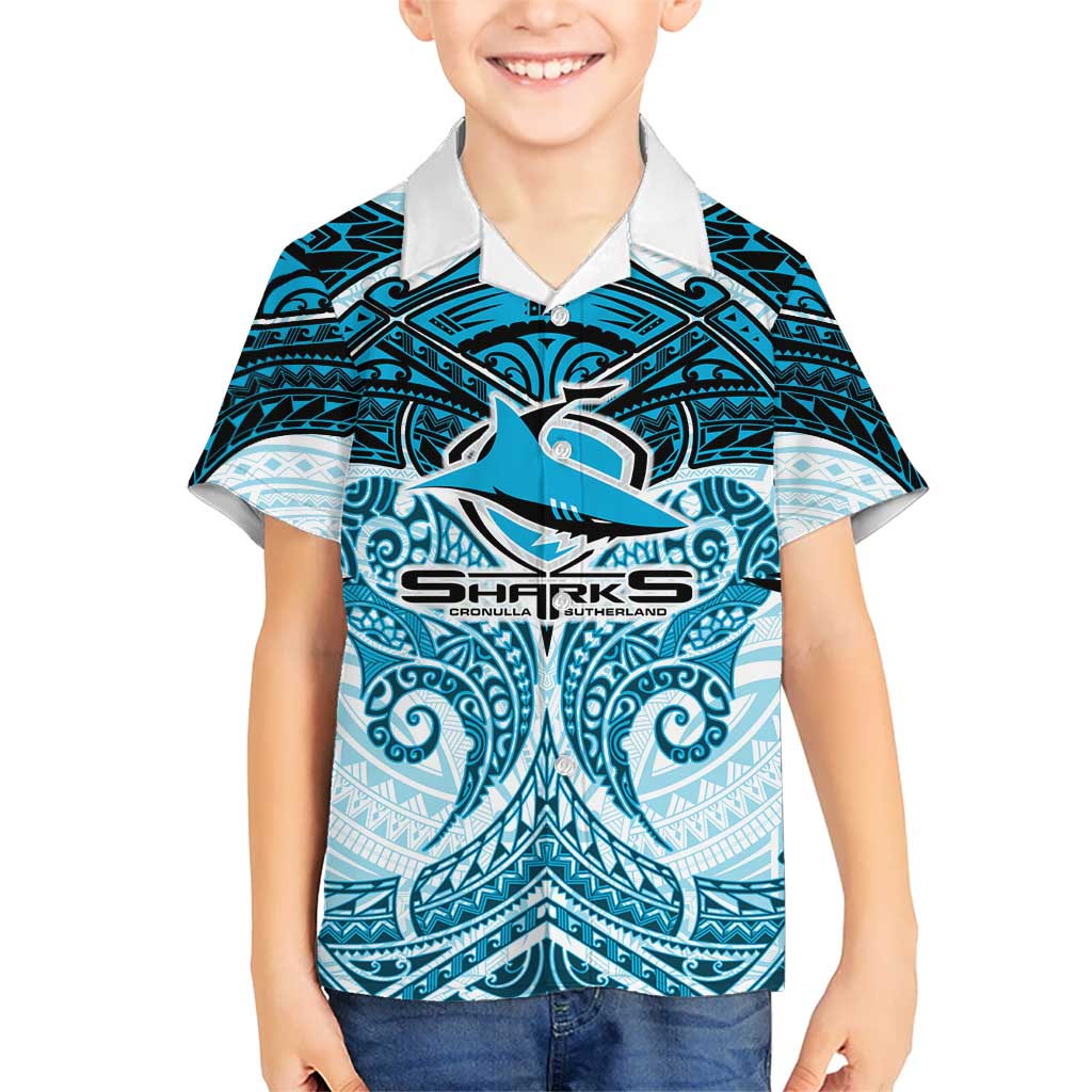 Personalized Cronulla-Sutherland Sharks Kid Hawaiian Shirt Polynesian Tribal Pattern Style