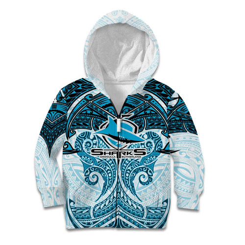 Personalized Cronulla-Sutherland Sharks Kid Hoodie Polynesian Tribal Pattern Style