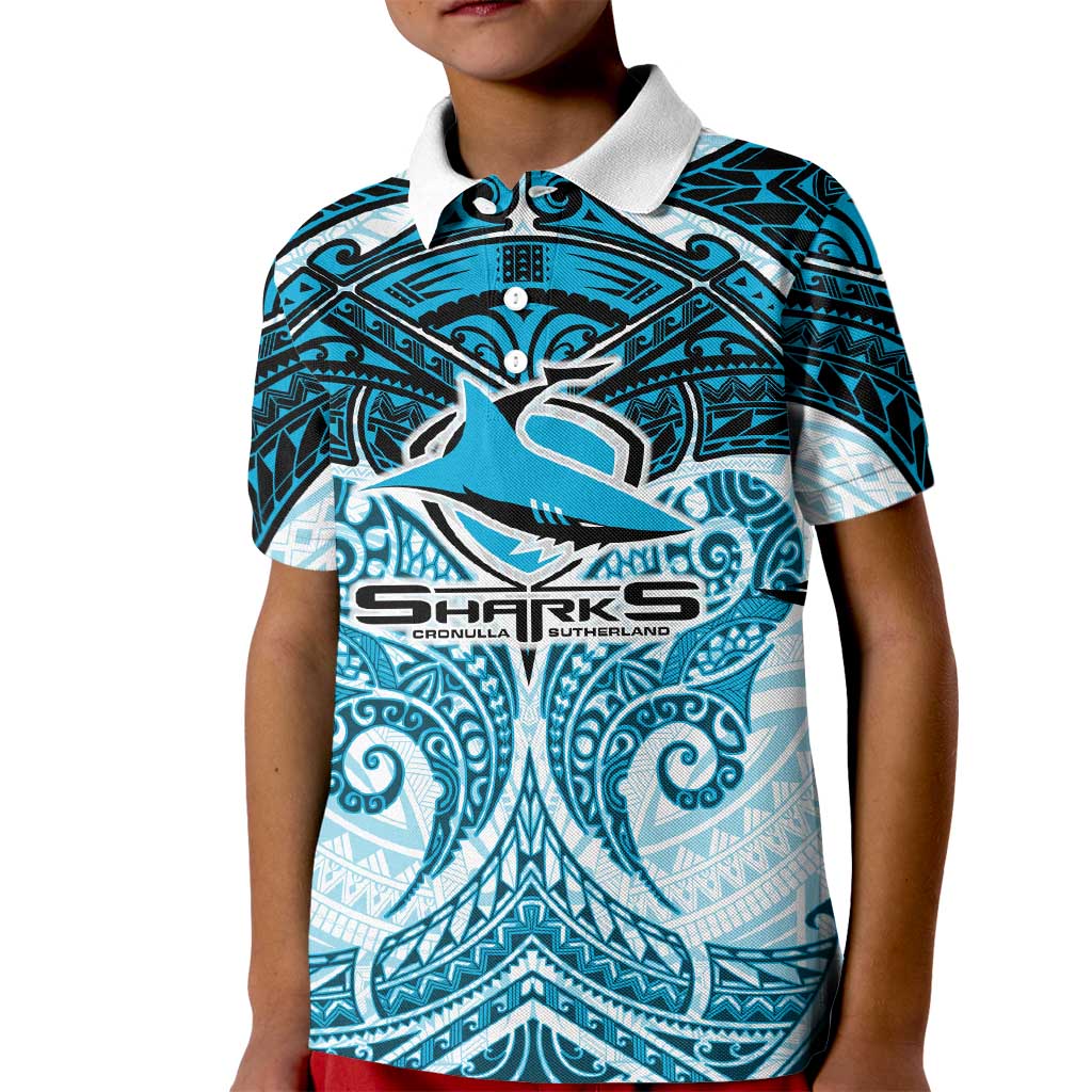 Personalized Cronulla-Sutherland Sharks Kid Polo Shirt Polynesian Tribal Pattern Style