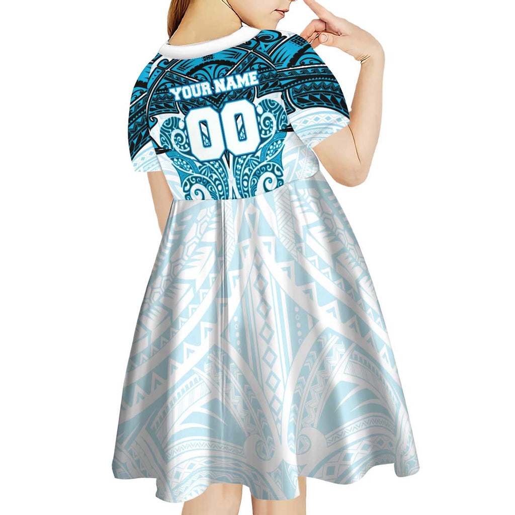 Personalized Cronulla-Sutherland Sharks Kid Short Sleeve Dress Polynesian Tribal Pattern Style