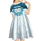 Personalized Cronulla-Sutherland Sharks Kid Short Sleeve Dress Polynesian Tribal Pattern Style