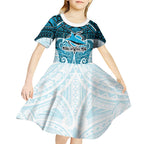 Personalized Cronulla-Sutherland Sharks Kid Short Sleeve Dress Polynesian Tribal Pattern Style