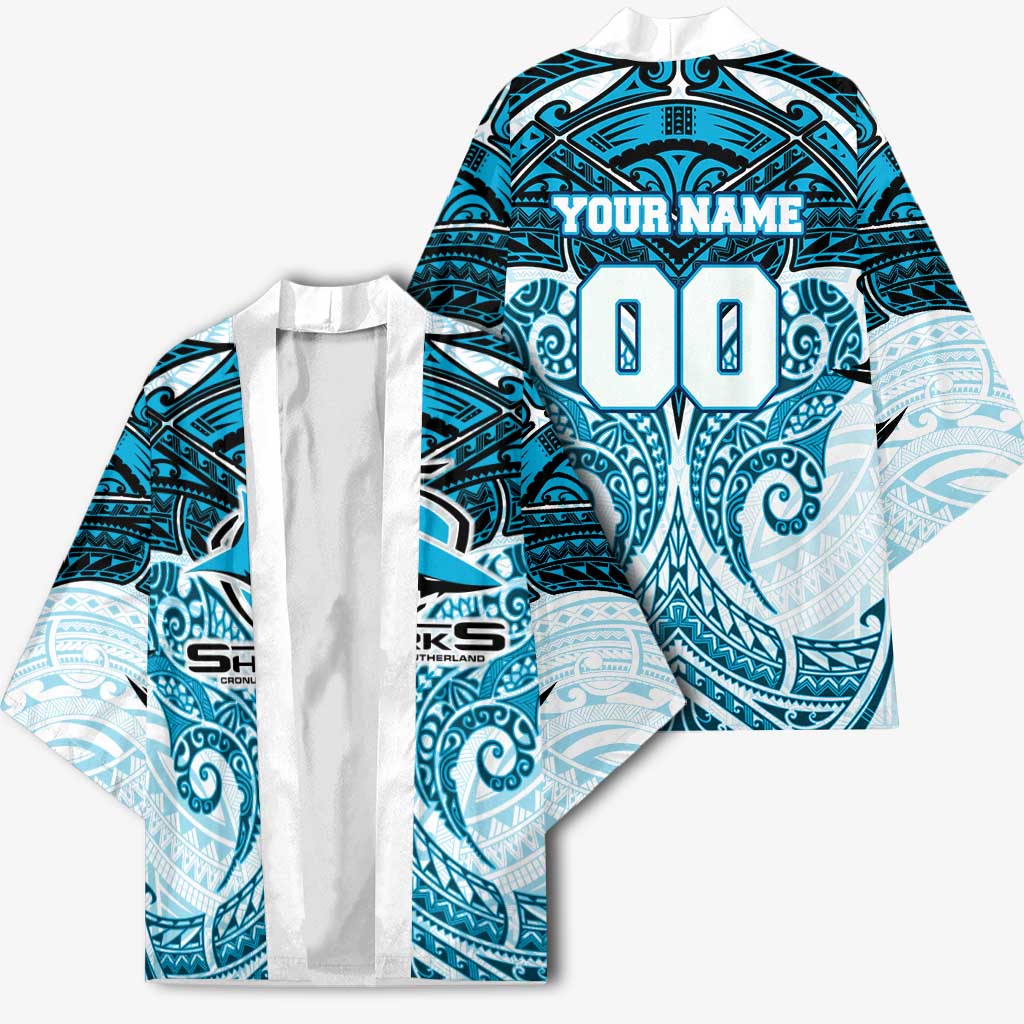 Personalized Cronulla-Sutherland Sharks Kimono Polynesian Tribal Pattern Style