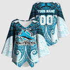 Personalized Cronulla-Sutherland Sharks Kimono Sleeve Blouse Polynesian Tribal Pattern Style