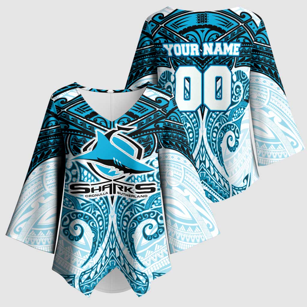 Personalized Cronulla-Sutherland Sharks Kimono Sleeve Blouse Polynesian Tribal Pattern Style