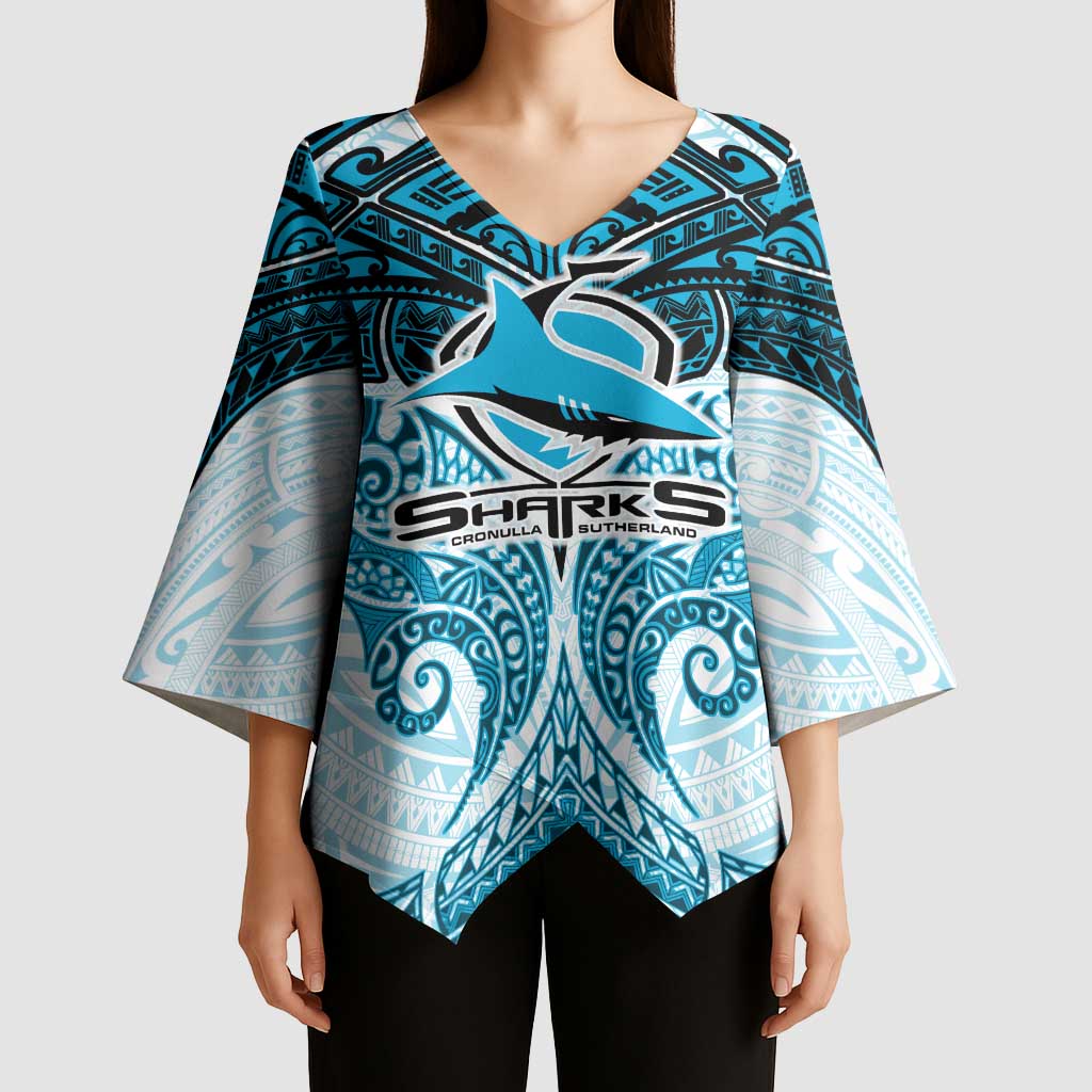 Personalized Cronulla-Sutherland Sharks Kimono Sleeve Blouse Polynesian Tribal Pattern Style