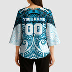 Personalized Cronulla-Sutherland Sharks Kimono Sleeve Blouse Polynesian Tribal Pattern Style