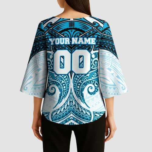 Personalized Cronulla-Sutherland Sharks Kimono Sleeve Blouse Polynesian Tribal Pattern Style
