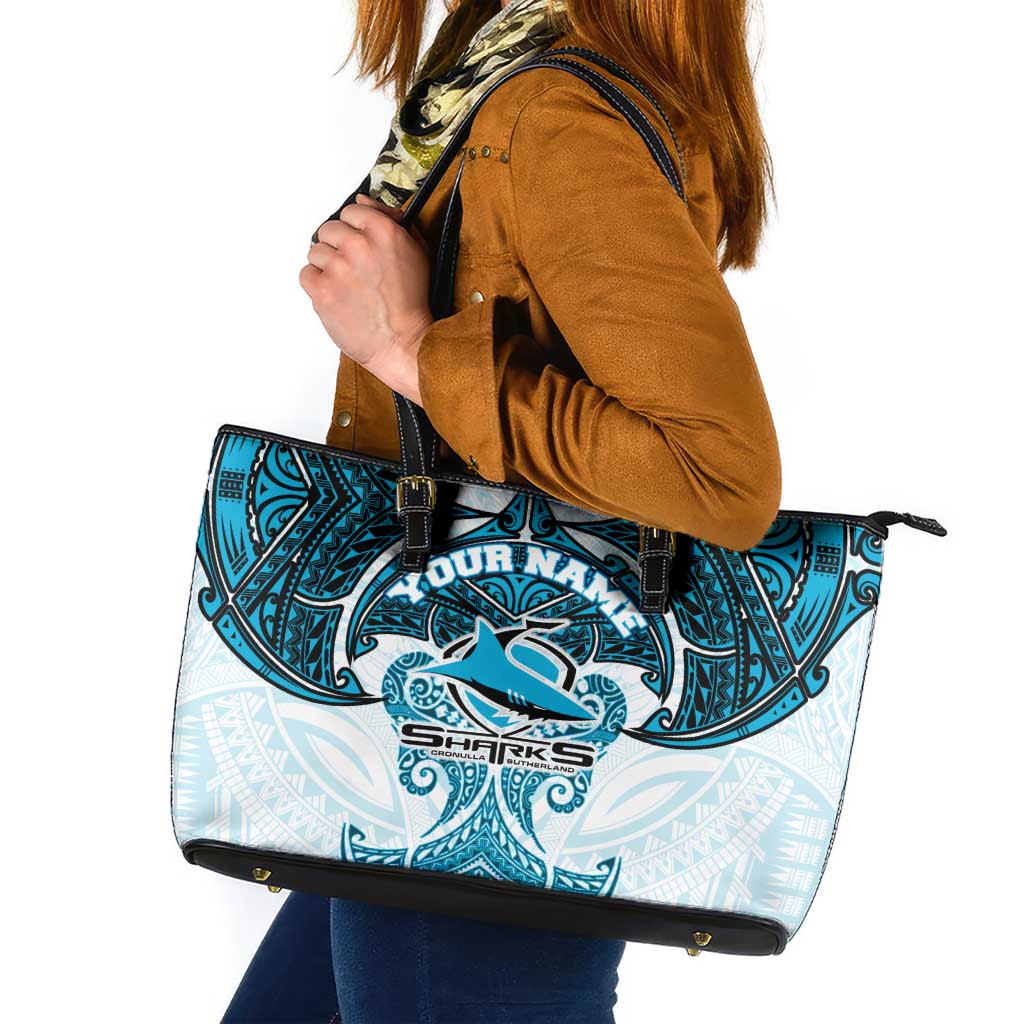 Personalized Cronulla-Sutherland Sharks Leather Tote Bag Polynesian Tribal Pattern Style