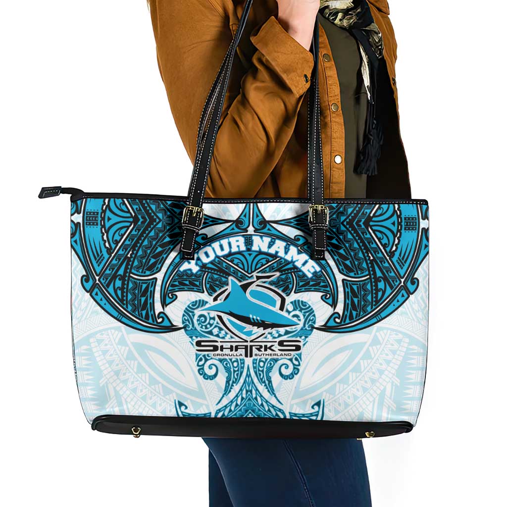 Personalized Cronulla-Sutherland Sharks Leather Tote Bag Polynesian Tribal Pattern Style