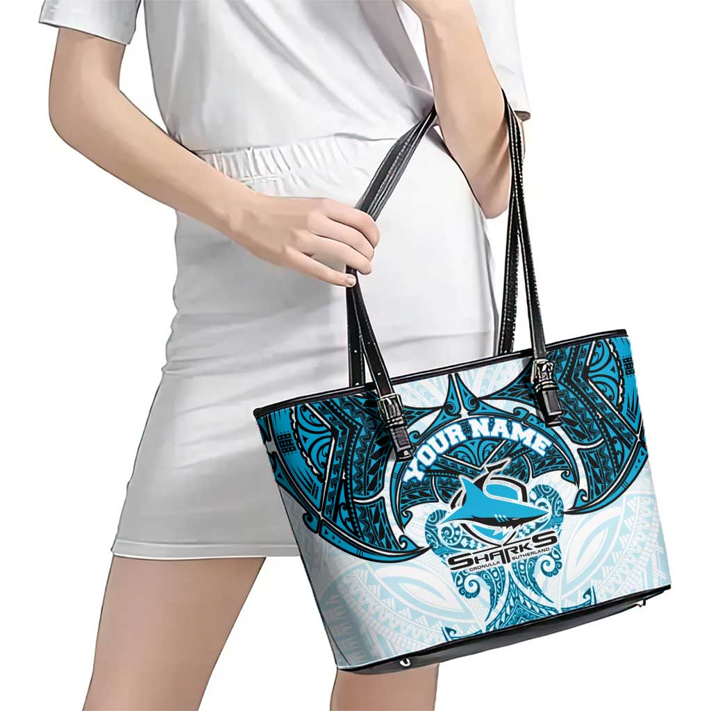Personalized Cronulla-Sutherland Sharks Leather Tote Bag Polynesian Tribal Pattern Style