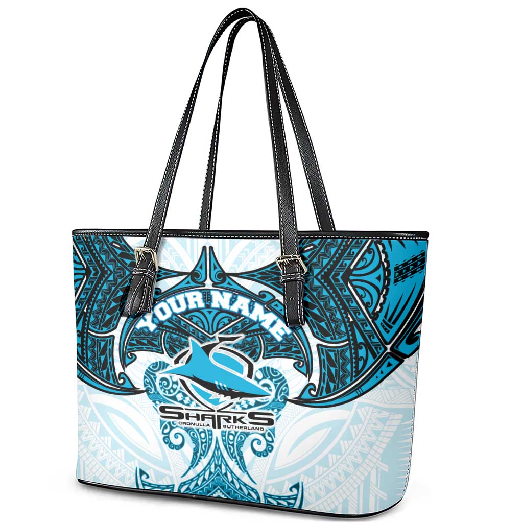Personalized Cronulla-Sutherland Sharks Leather Tote Bag Polynesian Tribal Pattern Style