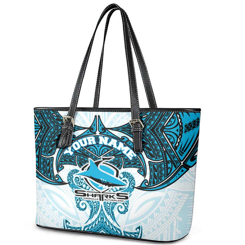 Personalized Cronulla-Sutherland Sharks Leather Tote Bag Polynesian Tribal Pattern Style