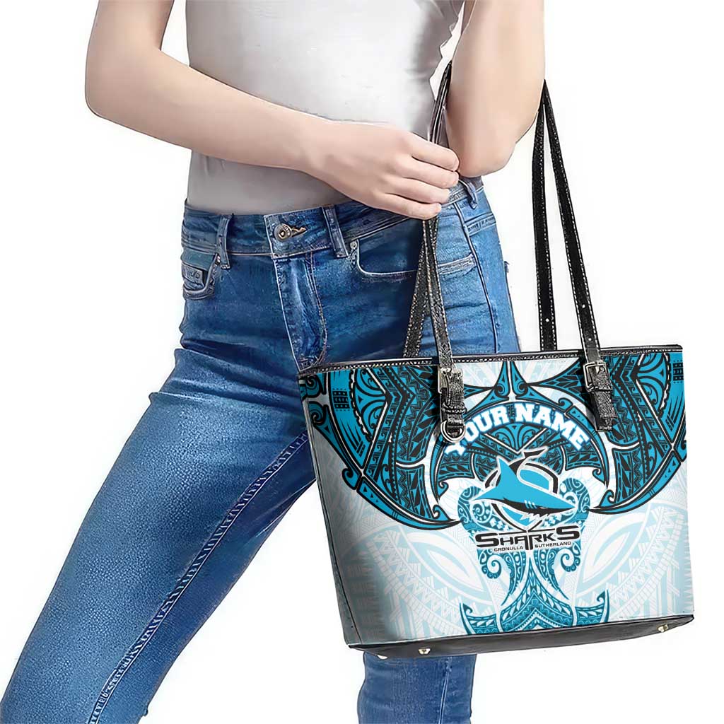 Personalized Cronulla-Sutherland Sharks Leather Tote Bag Polynesian Tribal Pattern Style