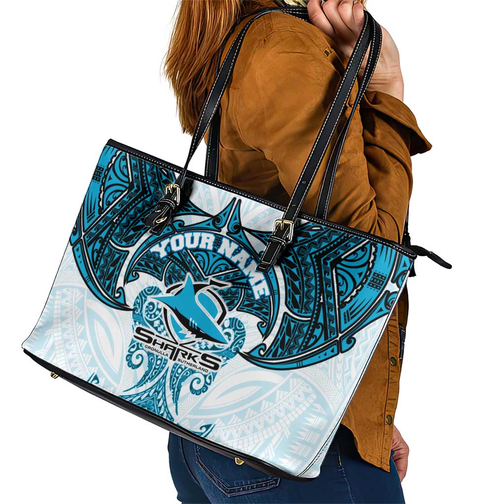 Personalized Cronulla-Sutherland Sharks Leather Tote Bag Polynesian Tribal Pattern Style