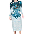 Personalized Cronulla-Sutherland Sharks Long Sleeve Bodycon Dress Polynesian Tribal Pattern Style