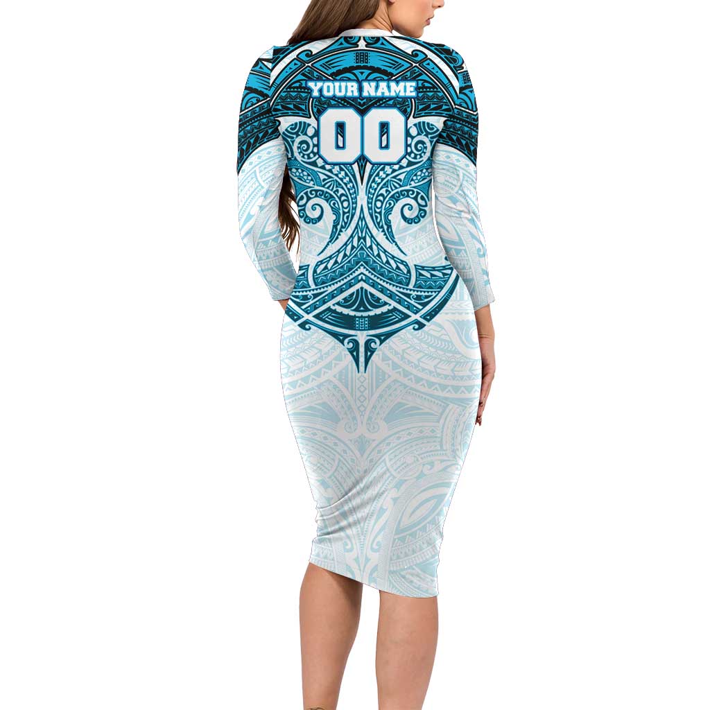 Personalized Cronulla-Sutherland Sharks Long Sleeve Bodycon Dress Polynesian Tribal Pattern Style