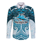 Personalized Cronulla-Sutherland Sharks Long Sleeve Button Shirt Polynesian Tribal Pattern Style