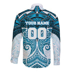 Personalized Cronulla-Sutherland Sharks Long Sleeve Button Shirt Polynesian Tribal Pattern Style