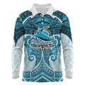 Personalized Cronulla-Sutherland Sharks Long Sleeve Polo Shirt Polynesian Tribal Pattern Style