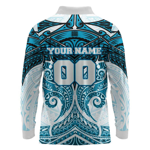 Personalized Cronulla-Sutherland Sharks Long Sleeve Polo Shirt Polynesian Tribal Pattern Style