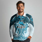 Personalized Cronulla-Sutherland Sharks Long Sleeve Polo Shirt Polynesian Tribal Pattern Style