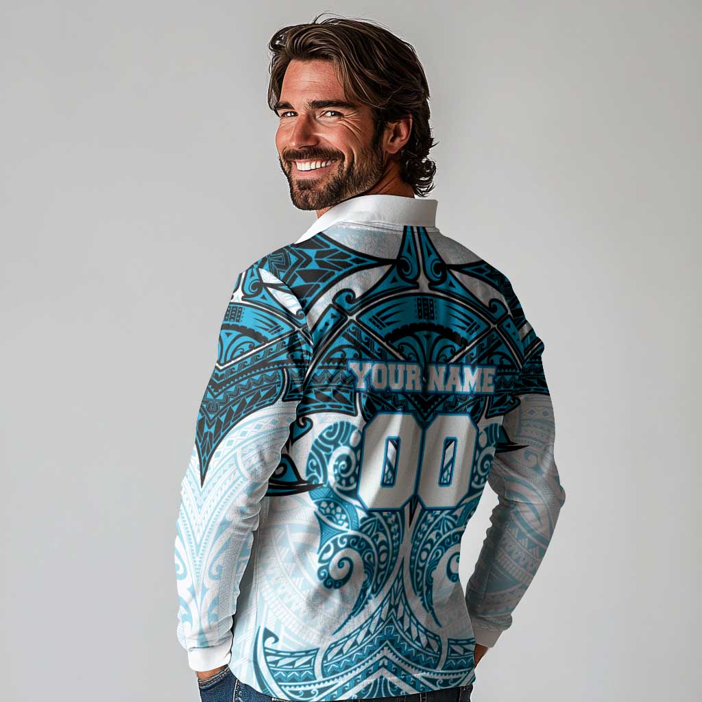 Personalized Cronulla-Sutherland Sharks Long Sleeve Polo Shirt Polynesian Tribal Pattern Style