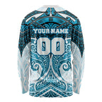 Personalized Cronulla-Sutherland Sharks Long Sleeve Shirt Polynesian Tribal Pattern Style