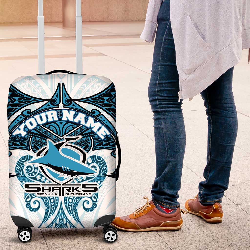 Personalized Cronulla-Sutherland Sharks Luggage Cover Polynesian Tribal Pattern Style