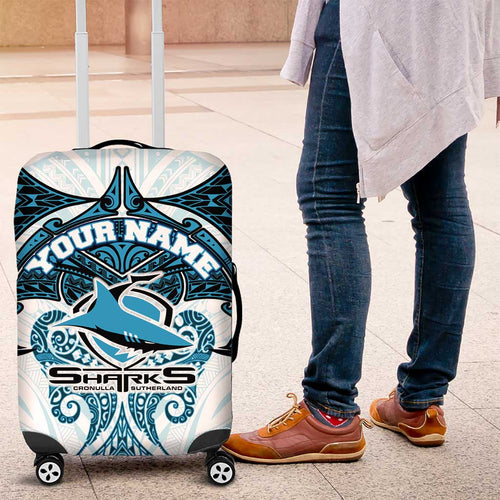 Personalized Cronulla-Sutherland Sharks Luggage Cover Polynesian Tribal Pattern Style