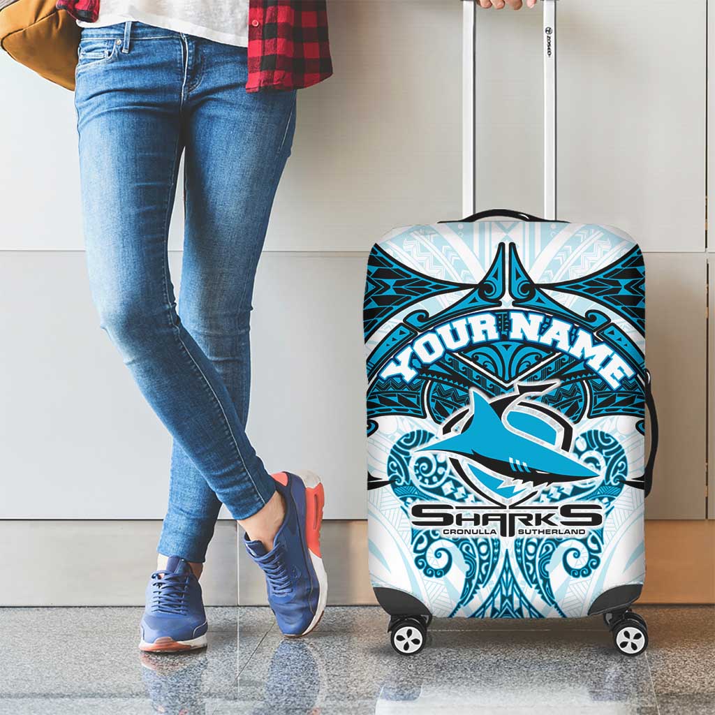 Personalized Cronulla-Sutherland Sharks Luggage Cover Polynesian Tribal Pattern Style