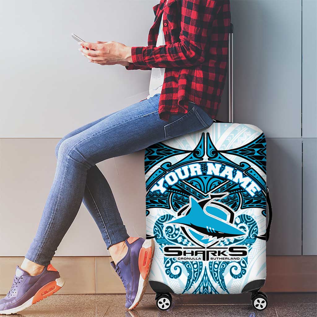 Personalized Cronulla-Sutherland Sharks Luggage Cover Polynesian Tribal Pattern Style