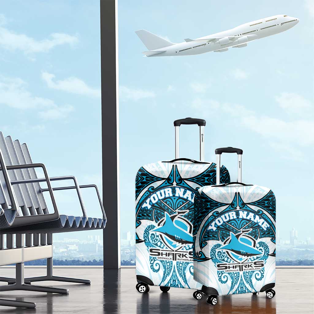 Personalized Cronulla-Sutherland Sharks Luggage Cover Polynesian Tribal Pattern Style
