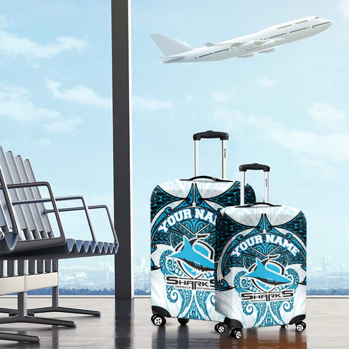 Personalized Cronulla-Sutherland Sharks Luggage Cover Polynesian Tribal Pattern Style