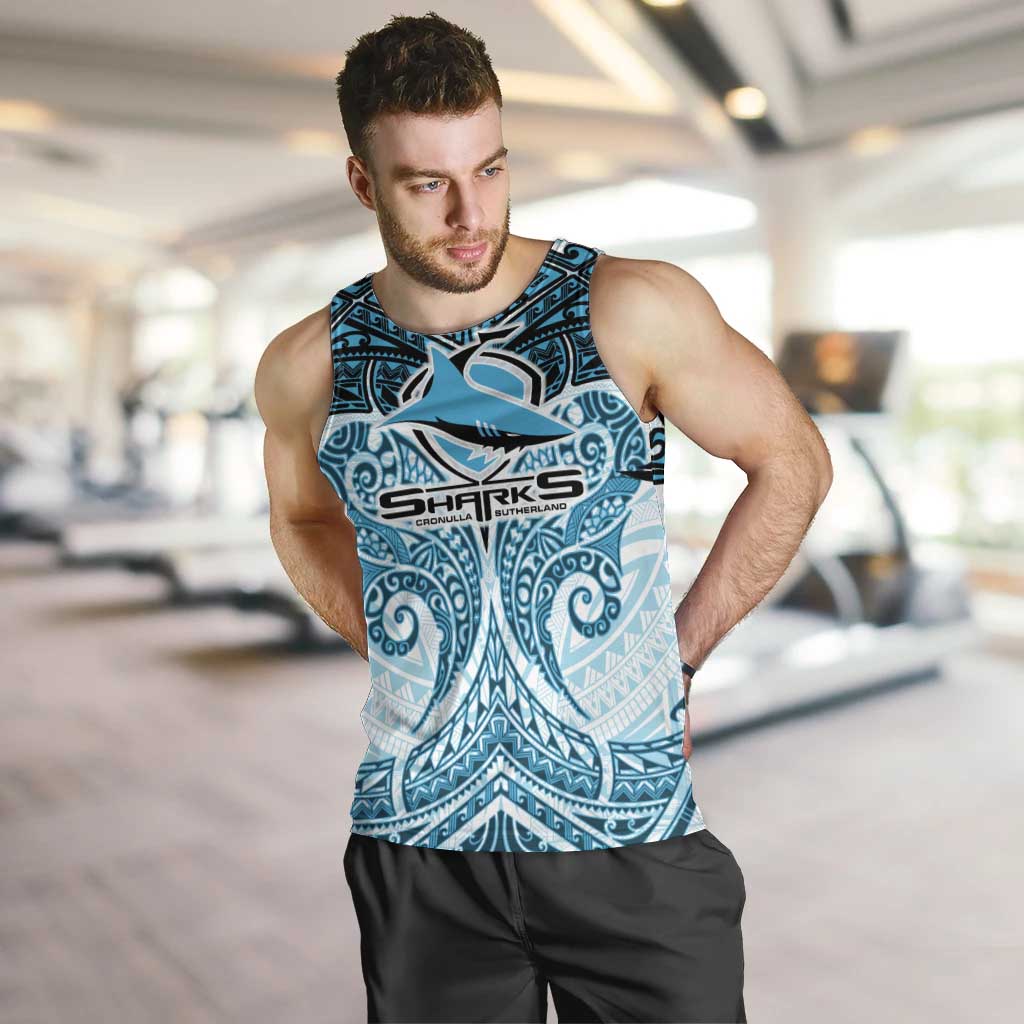 Personalized Cronulla-Sutherland Sharks Men Tank Top Polynesian Tribal Pattern Style