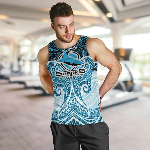 Personalized Cronulla-Sutherland Sharks Men Tank Top Polynesian Tribal Pattern Style